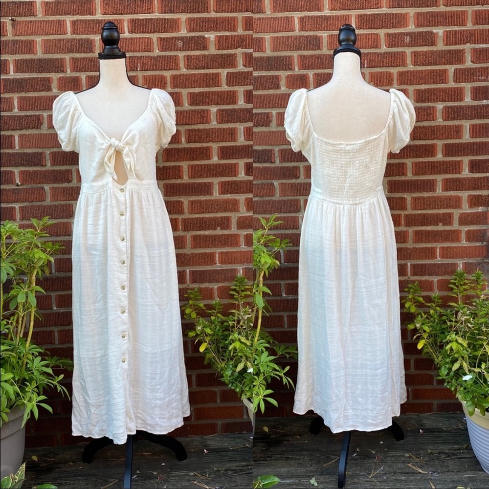 American Eagle Cream Button Front Maxi Dress